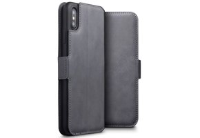 Qubits - lederen slim folio wallet hoes - iPhone XS Max - grijs