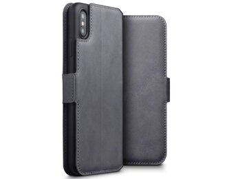 Qubits - lederen slim folio wallet hoes - iPhone XS Max - grijs