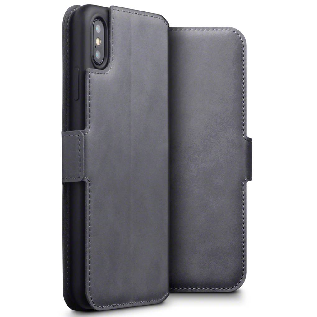 Qubits lederen slim folio wallet hoes grijs voor de iPhone XS Max