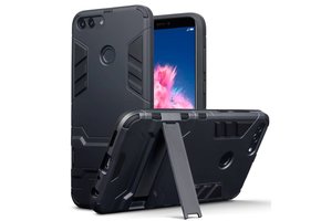 Qubits - Double Armor Layer hoes met stand - Huawei P Smart - zwart