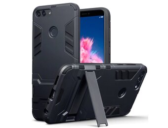 Qubits - Double Armor Layer hoes met stand - Huawei P Smart - zwart
