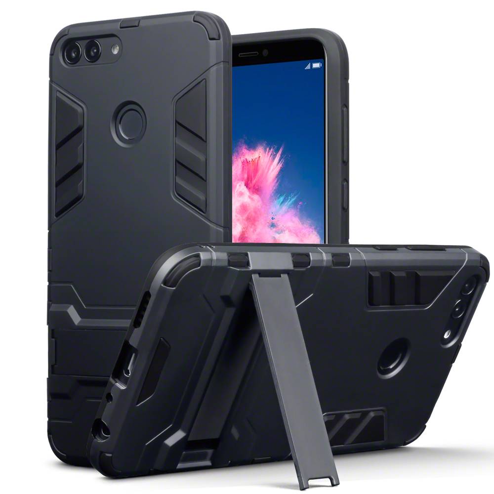 Qubits Double Armor Layer hoes zwart met stand voor de Huawei P Smart