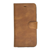 Echt lederen uitneembare 2-in-1 sleepcover bookcase hoes Tiguan Cognac voor de iPhone XR