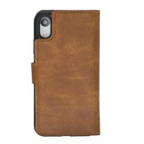 Echt lederen uitneembare 2-in-1 sleepcover bookcase hoes Tiguan Cognac voor de iPhone XR