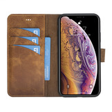 Echt lederen uitneembare 2-in-1 sleepcover bookcase hoes Tiguan Cognac voor de iPhone XR