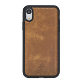 Echt lederen uitneembare 2-in-1 sleepcover bookcase hoes Tiguan Cognac voor de iPhone XR