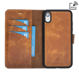 Echt lederen uitneembare 2-in-1 sleepcover bookcase hoes Tiguan Cognac voor de iPhone XR