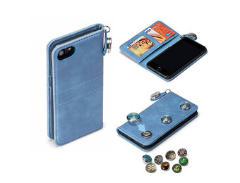 GranC - drukknopen wallet hoes - iPhone SE (2022 / 2020) / 8 / 7 / 6(s) - Lichtblauw