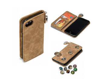 GranC - drukknopen wallet hoes - iPhone SE (2022 / 2020) / 8 / 7 / 6(s) - taupe