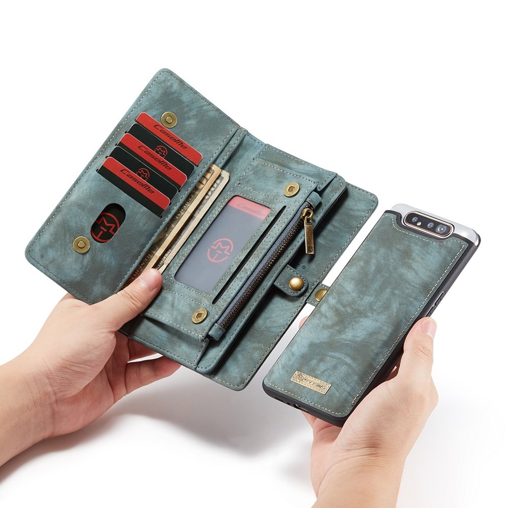 Vintage 2 in 1 portemonnee hoes Blauw voor de Samsung Galaxy A80