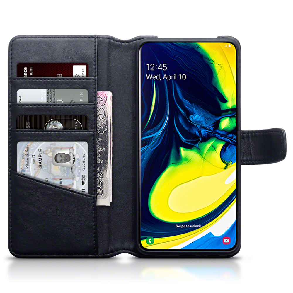 Qubits - luxe echt lederen wallet hoes - Samsung Galaxy A80 - Zwart