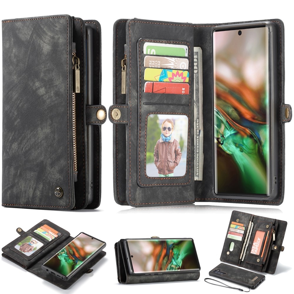 Vintage 2 in 1 portemonnee hoes Zwart voor de Samsung Galaxy Note 10