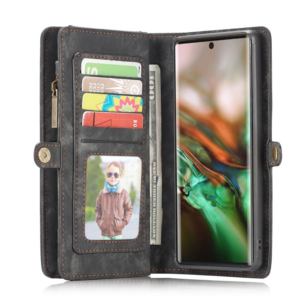 Vintage 2 in 1 portemonnee hoes Zwart voor de Samsung Galaxy Note 10