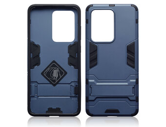 Qubits - Double Armor Layer hoes met stand - Samsung Galaxy S20 Ultra - Blauw