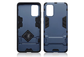 Qubits - Double Armor Layer hoes met stand - Samsung Galaxy S20 Plus - Blauw