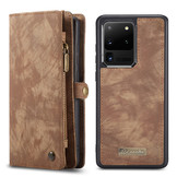 Vintage 2 in 1 portemonnee hoes Bruin voor de Samsung Galaxy S20 Ultra