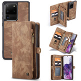 Vintage 2 in 1 portemonnee hoes Bruin voor de Samsung Galaxy S20 Ultra