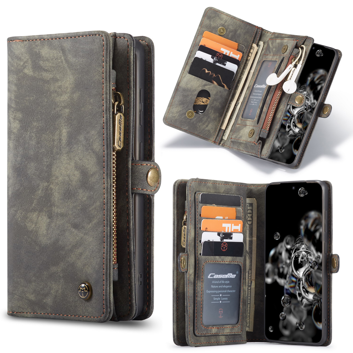 Vintage 2 in 1 portemonnee hoes Grijs voor de Samsung Galaxy S20