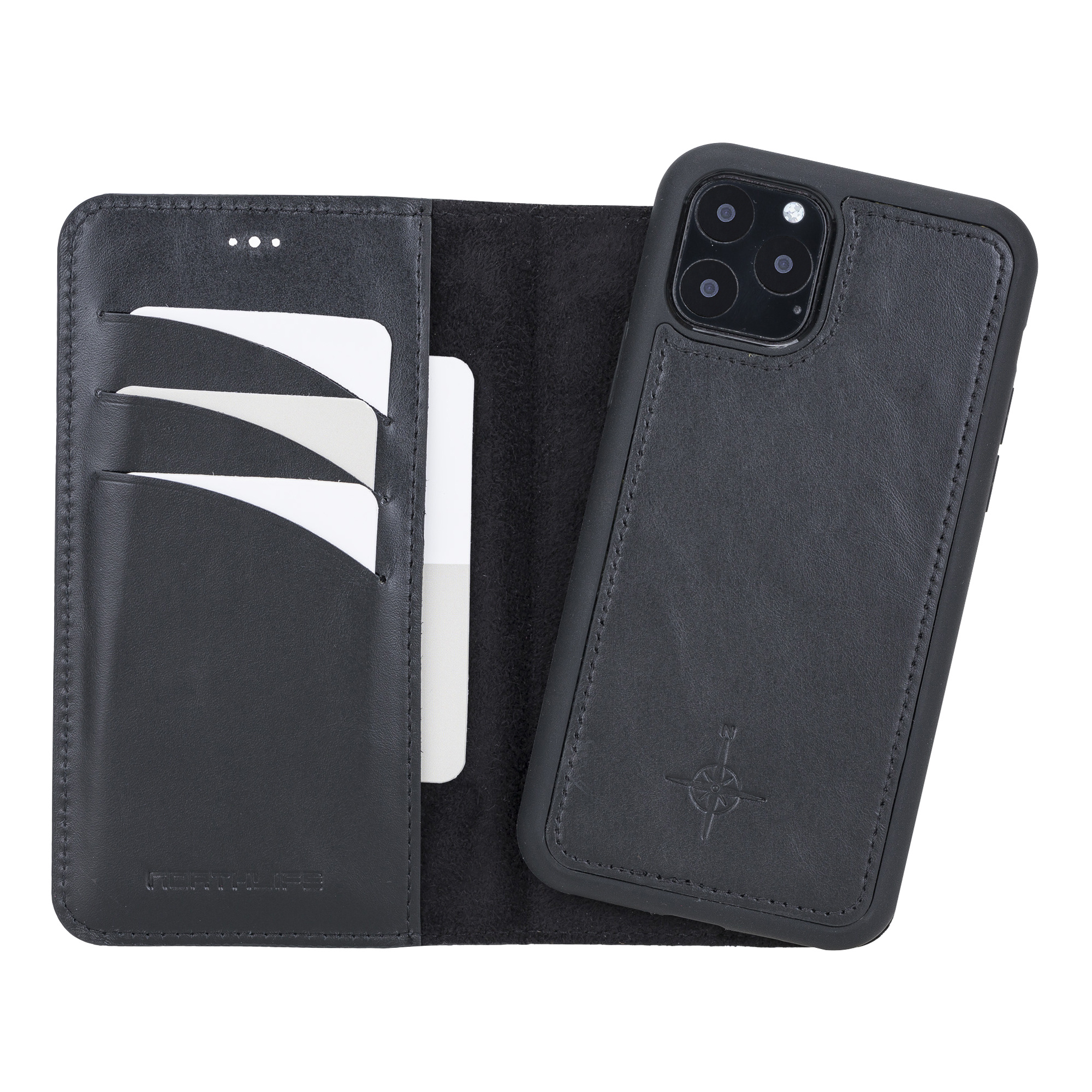 iPhone 11 Pro leren afneembare 2-in-1 bookcase telefoonhoes - Zwart