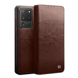 Echt lederen luxe wallet hoes Bruin voor de Samsung Galaxy S20 Ultra