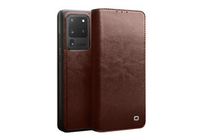 Qialino - echt lederen luxe wallet hoes - Samsung Galaxy S20 Ultra - Bruin