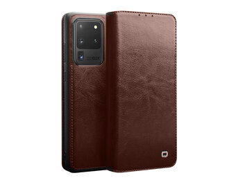 Qialino - echt lederen luxe wallet hoes - Samsung Galaxy S20 Ultra - Bruin