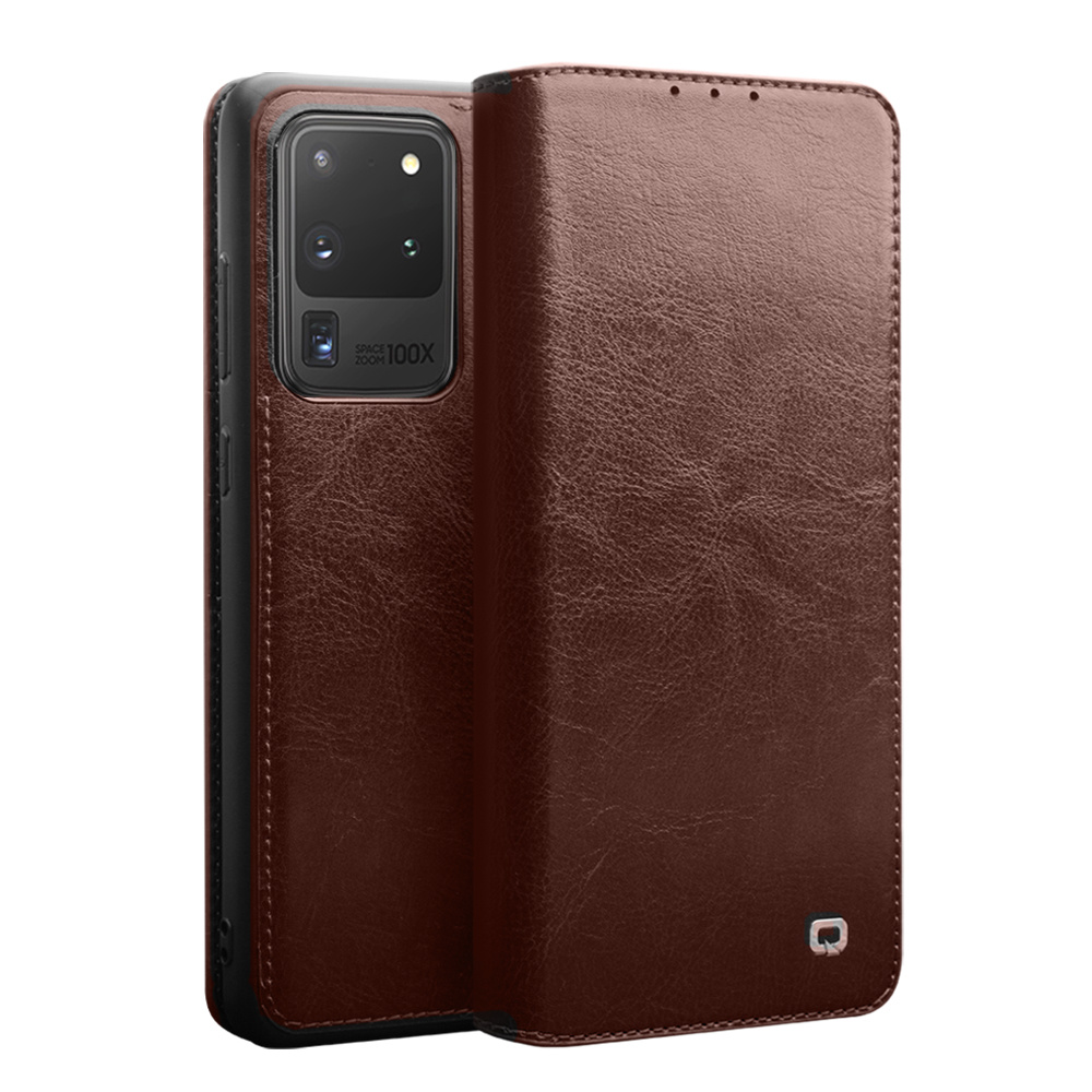 Echt lederen luxe wallet hoes Bruin voor de Samsung Galaxy S20 Ultra
