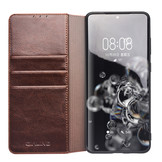 Echt lederen luxe wallet hoes Bruin voor de Samsung Galaxy S20 Ultra