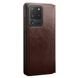 Echt lederen luxe wallet hoes Bruin voor de Samsung Galaxy S20 Ultra