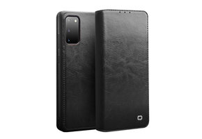 Qialino - echt lederen luxe wallet hoes - Samsung Galaxy S20 - Zwart