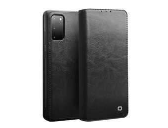 Qialino - echt lederen luxe wallet hoes - Samsung Galaxy S20 - Zwart