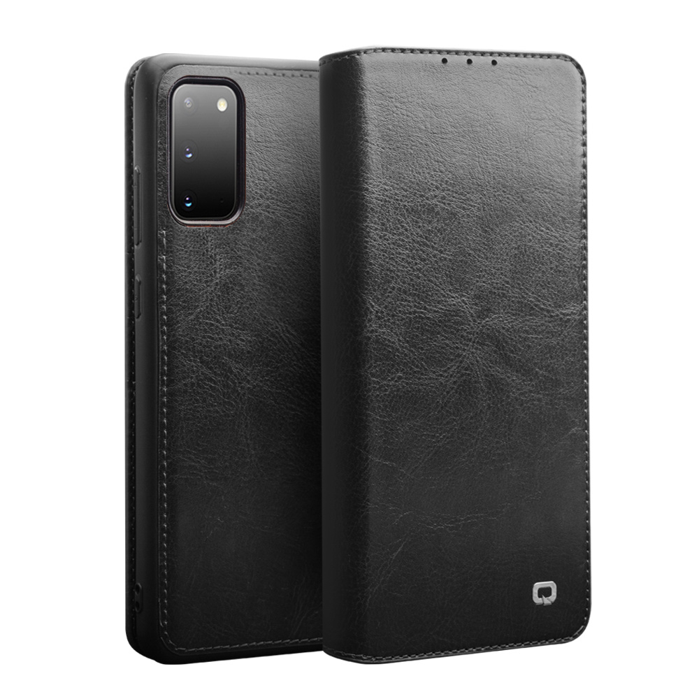 Echt lederen luxe wallet hoes Zwart voor de Samsung Galaxy S20