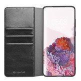 Echt lederen luxe wallet hoes Zwart voor de Samsung Galaxy S20