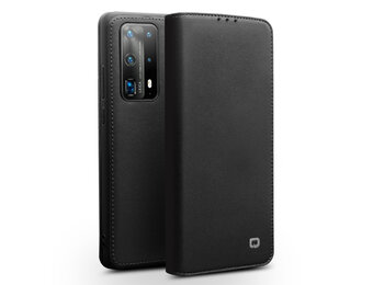 Qialino - echt lederen luxe wallet hoes - Huawei P40 - Zwart