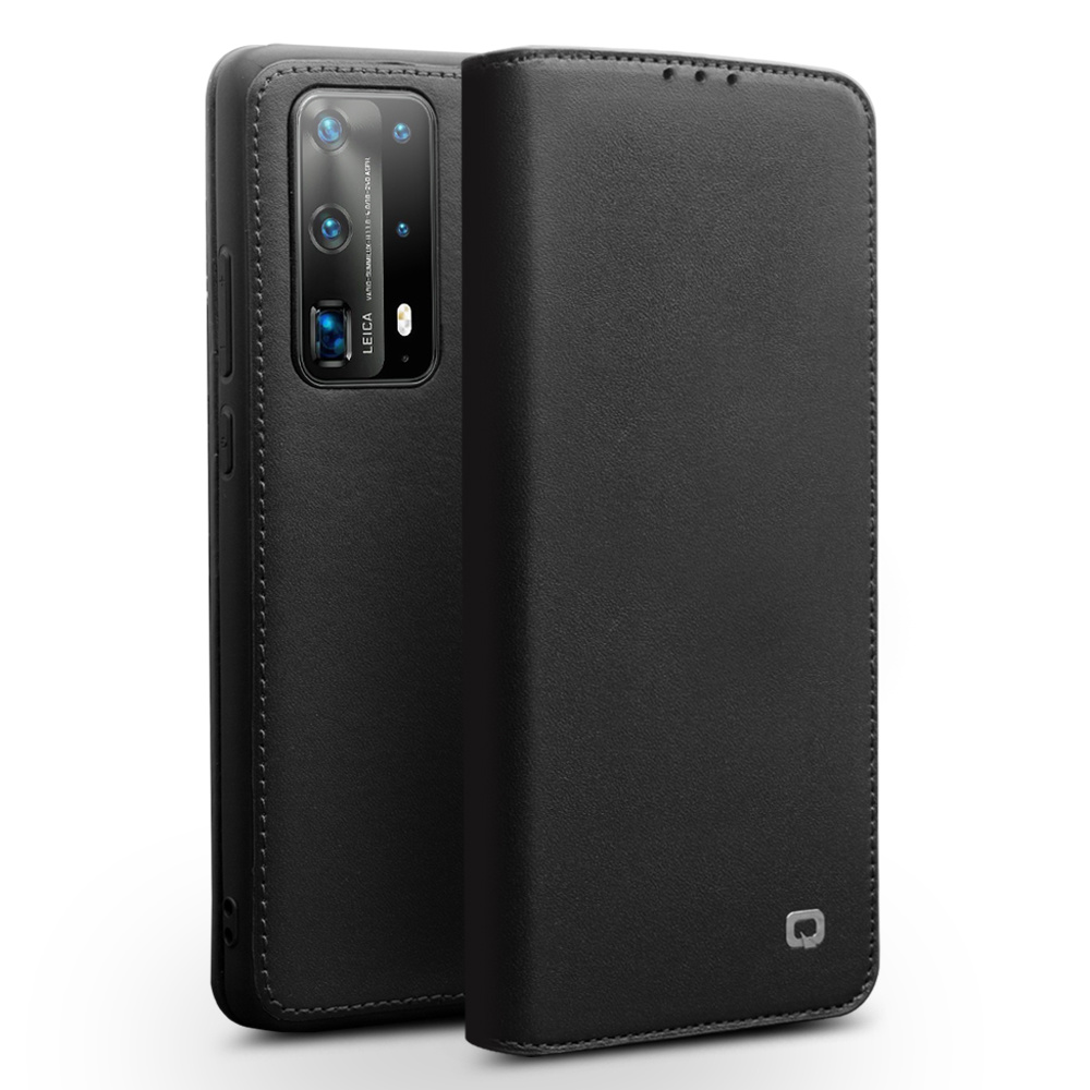 Qialino echt lederen luxe wallet hoes Zwart voor de Huawei P40