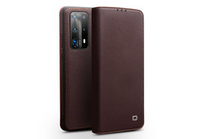 Qialino - echt lederen luxe wallet hoes - Huawei P40 - Bruin