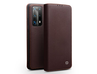 Qialino - echt lederen luxe wallet hoes - Huawei P40 - Bruin