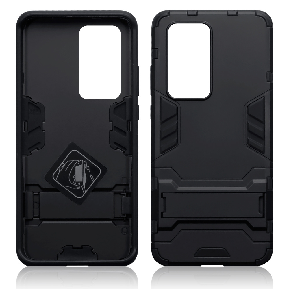 Double Armor Layer hoes Zwart met stand voor de Huawei P40 Pro