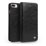 Echt lederen luxe wallet hoes Zwart voor de iPhone SE (2022 / 2020) / 8 / 7 / 6(s)