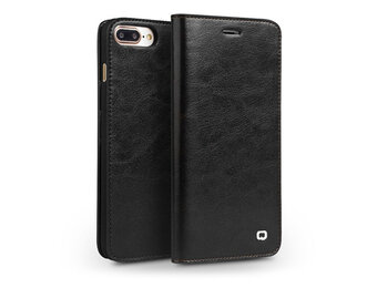 Qialino - echt lederen luxe wallet hoes - iPhone SE (2022 / 2020) / 8 / 7 / 6(s) - Zwart