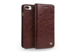 Qialino - echt lederen luxe wallet hoes - iPhone SE (2022 / 2020) / 8 / 7 / 6(s) - Bruin