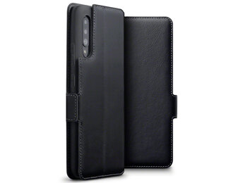 Qubits - lederen slim folio wallet hoes - Samsung Galaxy A90 - Zwart