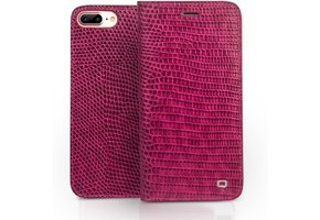 Qialino - echt lederen luxe wallet hoes - iPhone SE (2022 / 2020) / 8 / 7 / 6(s) - Croco Roze