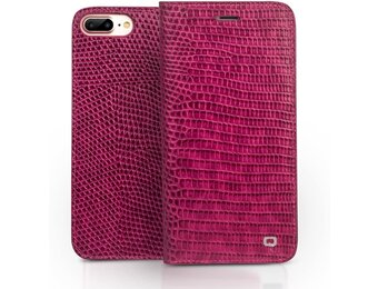 Qialino - echt lederen luxe wallet hoes - iPhone SE (2022 / 2020) / 8 / 7 / 6(s) - Croco Roze