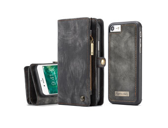Caseme - vintage 2 in 1 portemonnee hoes - iPhone SE (2022 / 2020) / 8 / 7 / 6(s) - Grijs