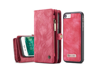 Caseme - vintage 2 in 1 portemonnee hoes - iPhone SE (2022 / 2020) / 8 / 7 / 6(s) - Rood