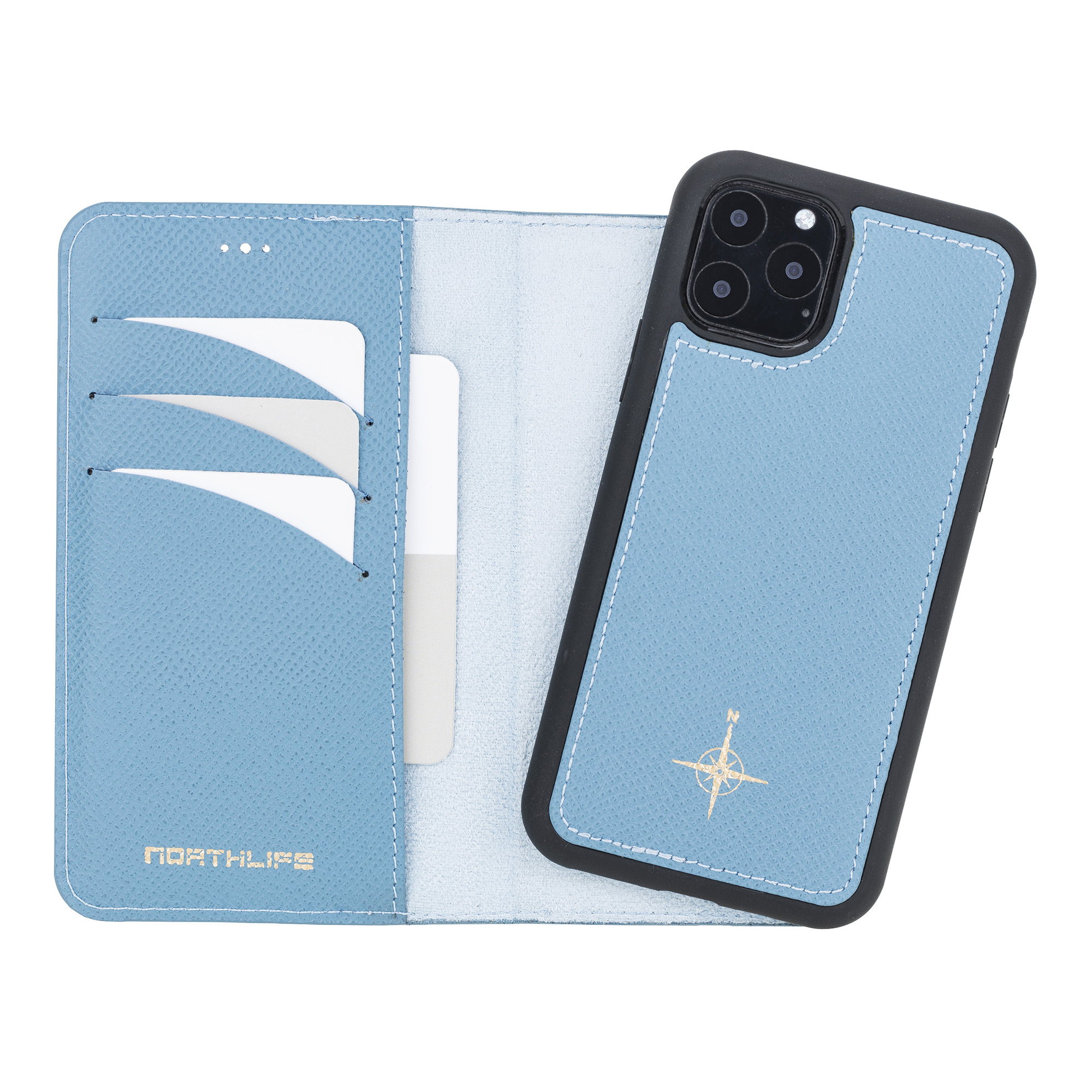 iPhone 11 Pro Max leren afneembare 2-in-1 bookcase telefoonhoes - Lichtblauw