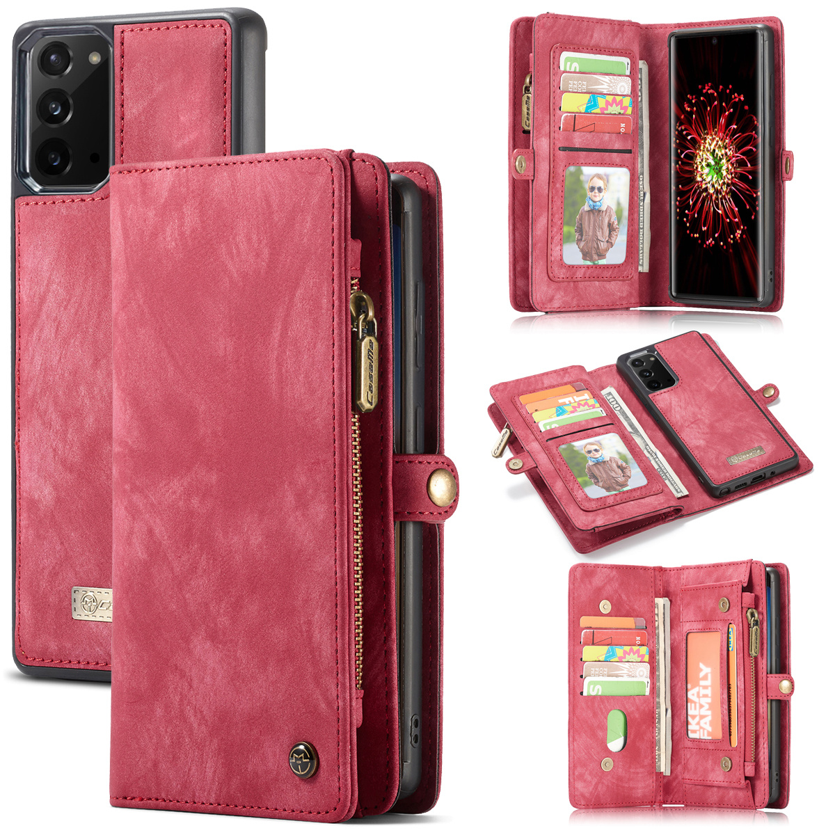 Vintage 2 in 1 portemonnee hoes Rood voor de Samsung Galaxy Note 20