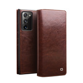 Echt lederen luxe wallet hoes Bruin voor de Samsung Galaxy Note 20