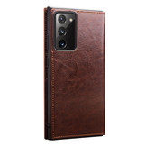 Echt lederen luxe wallet hoes Bruin voor de Samsung Galaxy Note 20